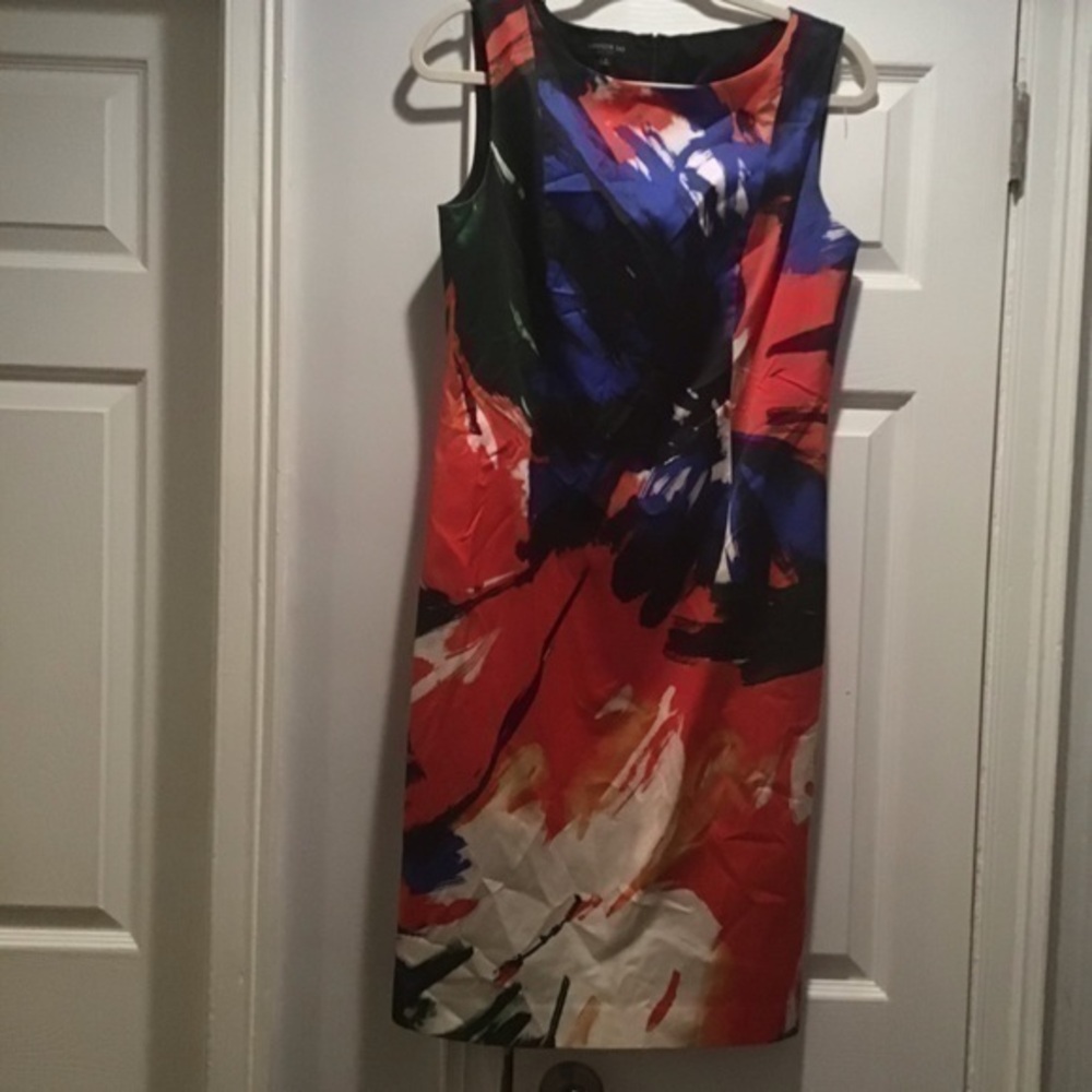 Lafayette 148 Red/Blue Abstract Sheath Sleeveless Dress Size 6